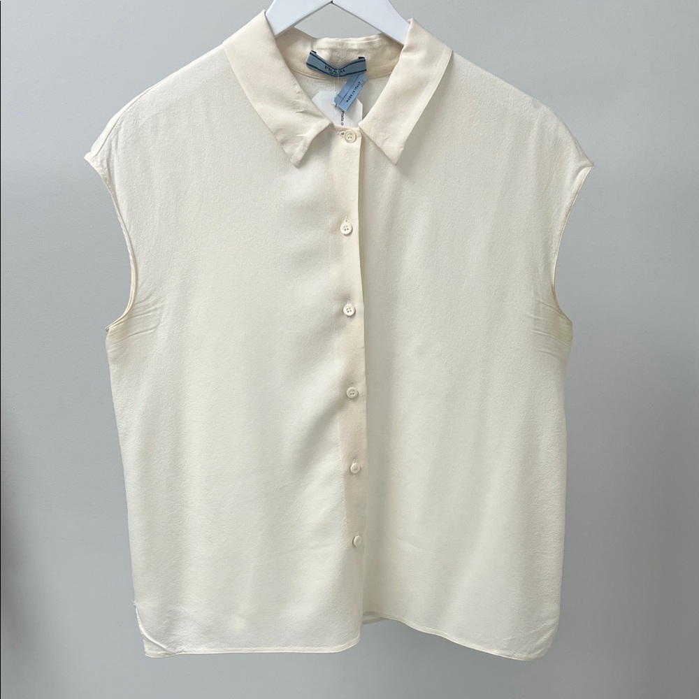 Prada Cream Button Down Sleeveless Shirt